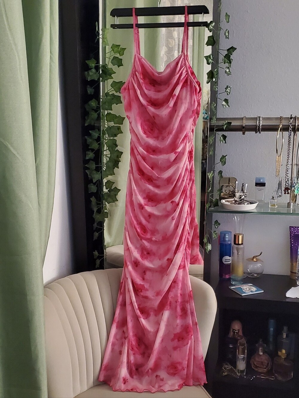 Elegant Pink Floral Cowl Slip Dress - Women